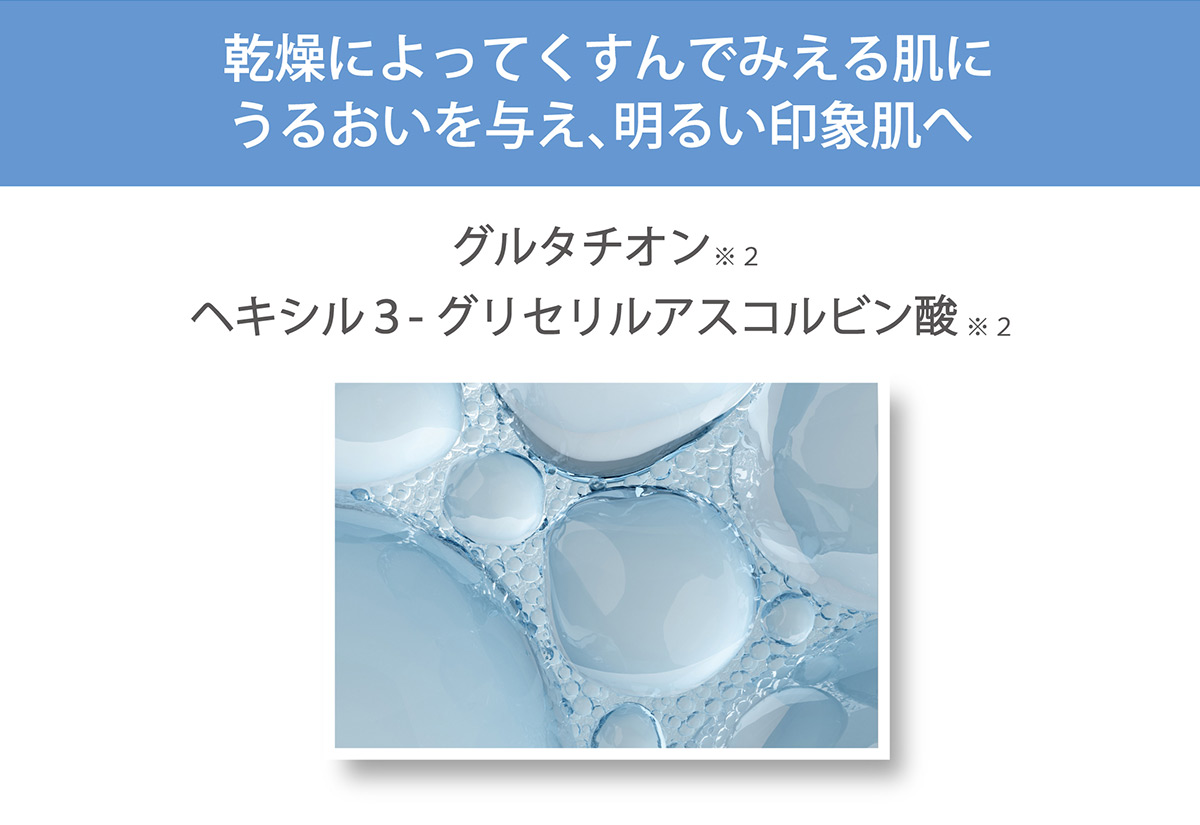 乾燥によってくすんでみえる肌にうるおいを与え、明るい印象肌へ